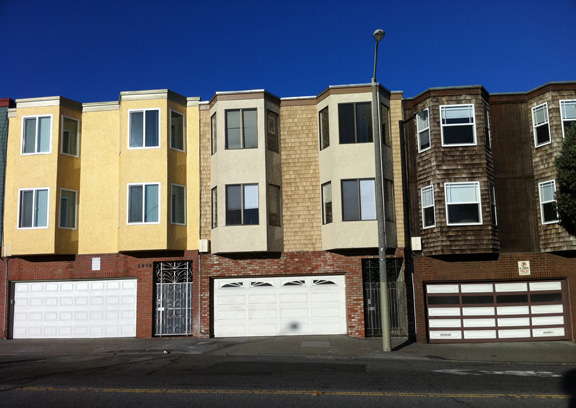 Photo of residential garages in the Glen Park neighborhood