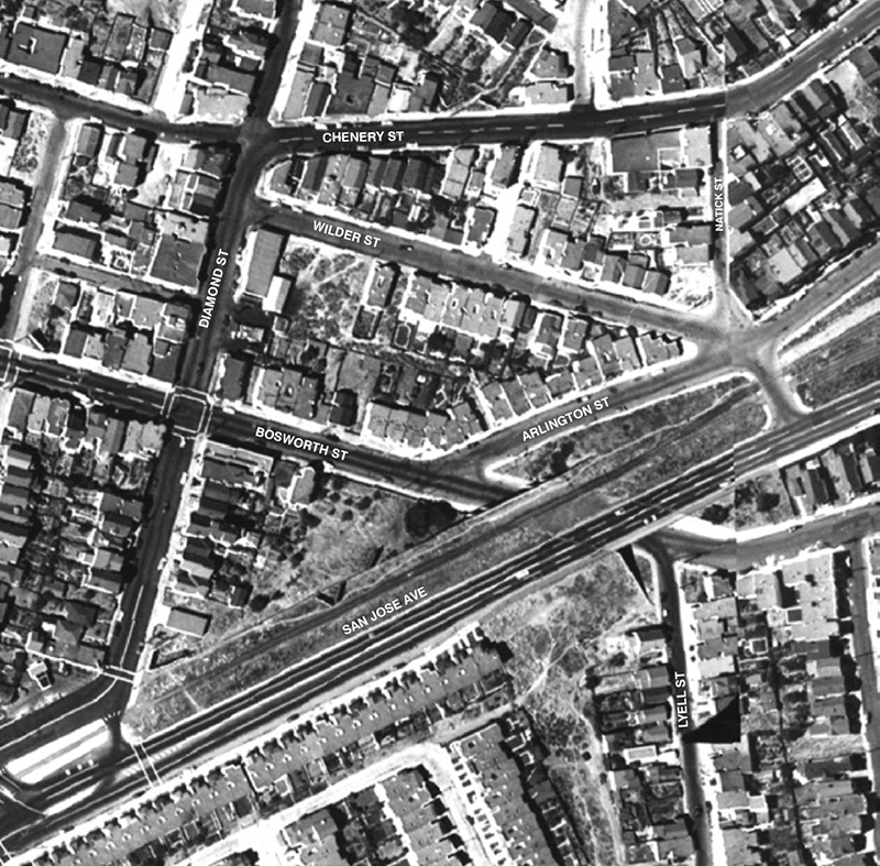 Aerial photo of Glen Park neighborhood from 1946