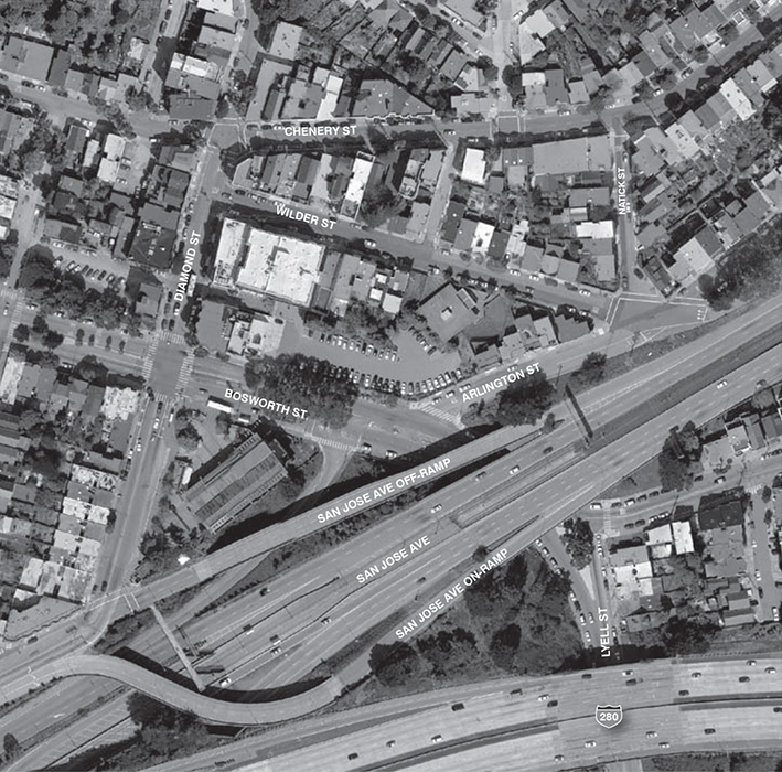 Aerial photo of Glen Park neighborhood from 2011