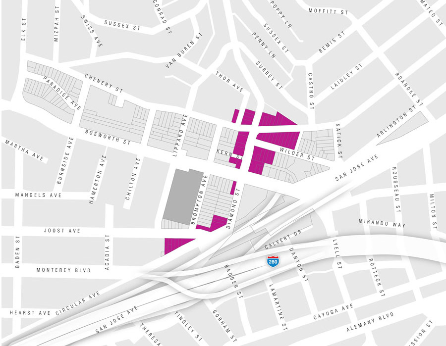 Map of Glen Park's neighborhood commercial district