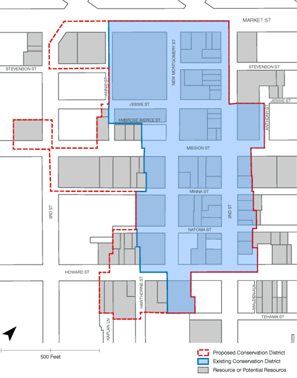 Proposed and Existing New Montgomery Street, 2nd Street, and Mission Street Conservation District Boundary